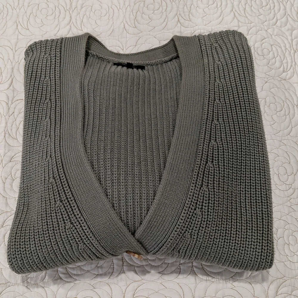 Quince Sage Green Oversized Ribbed Cardigan, Size M - Picture 6 of 6